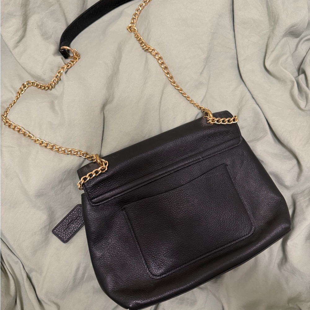 Coach Black Leather Shoulder Bag with Gold Accent C - Picture 7 of 8